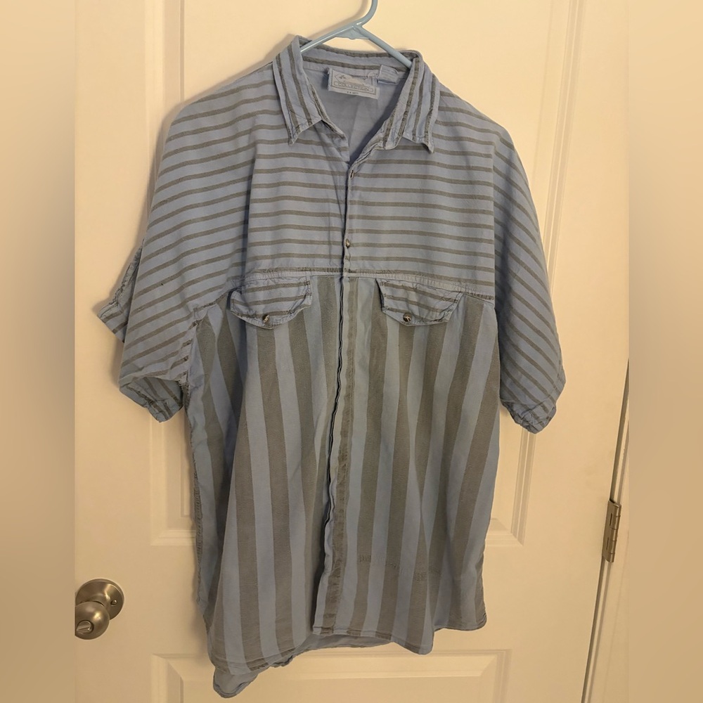 Blue striped vintage retro Y2K casual mens button down shirt cotton by Santana